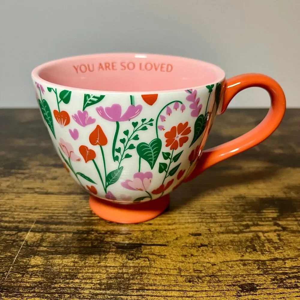 Paper Source You Are So Loved Ceramic Mug Pink Floral Coffee Tea Cup